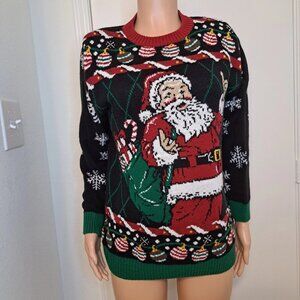 Ugly Holiday Sweater Santa Claus Black Size XXL Christmas Long Sleeved Shirt
